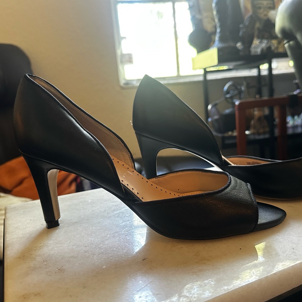 Adrienne Vittadini D'Orsay Black Peep-Toe Stilettos 9.5m